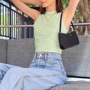 Yesstyle green and white y2k printed tank